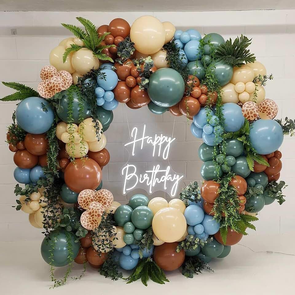 Sage Green Brown Balloon Arch Garland Kit, Olive Green Cream Nude Safari Balloons Brown Coffee Beige Light Blue Giraffe Print Balloons for Jungle Hunting Woodland Birthday Baby Shower Wild Decorations - Image 4