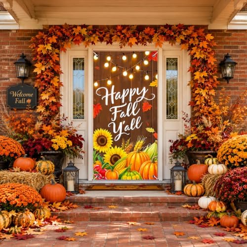 BlissYard Fall Door Cover Thanksgiving Decor Pumpkin Sunflower 35x71 Inch - Image 2