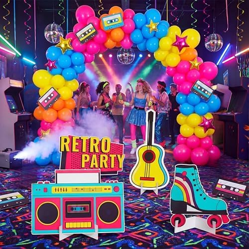 Honoson 4 Pcs 24.4" x 26.6" Large Back to 80s 90s Party Decoration Cardboard Cutouts, Retro Radio Boombox Backdrop Yard Signs for Hip Hop Music Birthday Party Supplies Vintage Photo Booth Props - Image 6