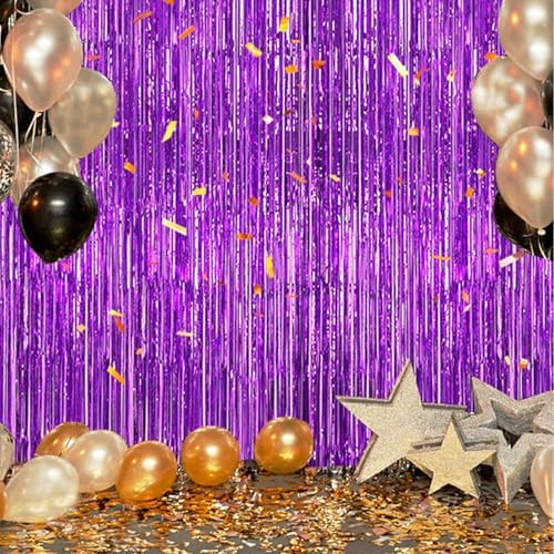 DECOCKRAT 2 Pack Foil Fringe Backdrop - Purple Shiny Tinsel Curtains for Party Decoration/Photo Booth Props - 3.3x6.6 FT Metallic Foil Backdrop for Birthday, Wedding, Graduation, Christmas. - Image 6