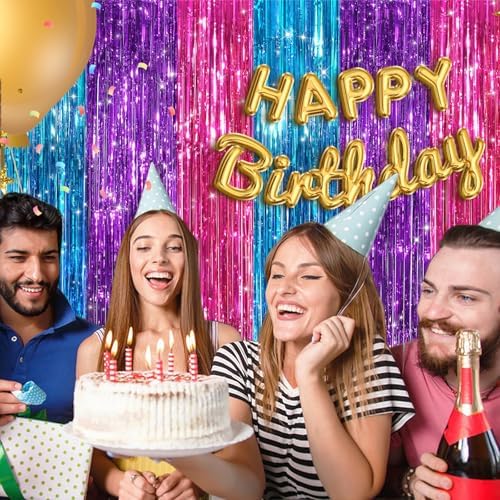 Rainbow Party Backdrop, 2Pack 3.3x8.3Ft Metallic Tinsel Foil Fringe Curtain - Image 5