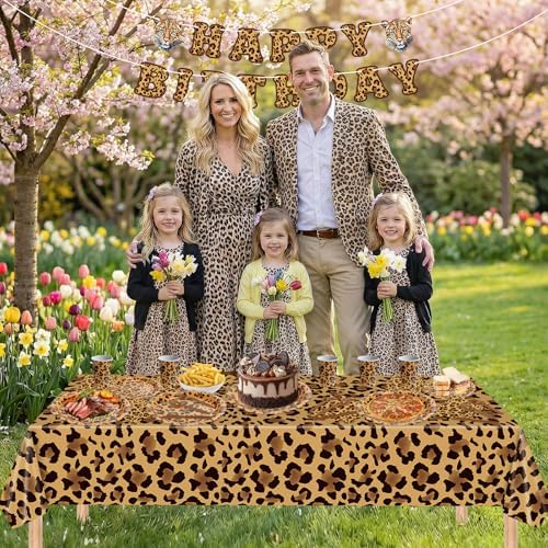 142 Pcs Cheetah Print Birthday Decorations Set - Happy Birthday Banner, Animal Leopard Paper Dinner Plates Napkins Cups, Plastic Tablecloth, Flatware for Cheetah Party Supplies Leopard Birthdays Decor - Image 6