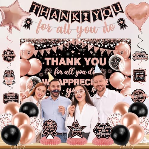 Vlipoeasn We Appreciate You Banner Decorations(Black Rose Gold) - Image 4