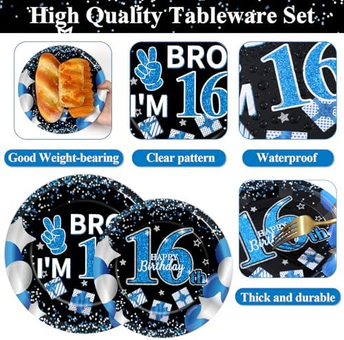 Qyeahkj 100 Pcs 16th Birthday Decorations for Boys Official Teen Supplies Plate Napkin Forks Set Disposable Blue 16th Birthday Tableware Paper Plates Dinnerware for Kids Teenager Favors Serve 25 - Image 3