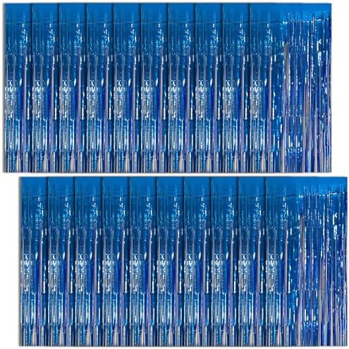 20 Pack Foil Curtain Backdrop Blue Metallic Tinsel Foil Fringe Curtains Photo Booth Props for Birthday Wedding Engagement Baby Shower Bachelorette Christmas Holiday Celebration Party Decorations by KEJ