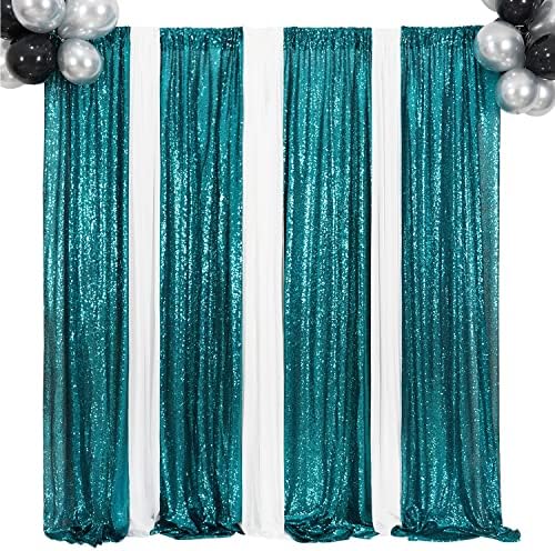 Poise3EHome 2ft x 8ft Teal Sequin Backdrop Curtains 2 Panels for Photography Party Decoration, Teal - Image 4