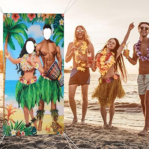 Tudomro Hawaii Photo Booth Backdrop, 6x4ft Fabric 2 Face Cutouts - Image 6