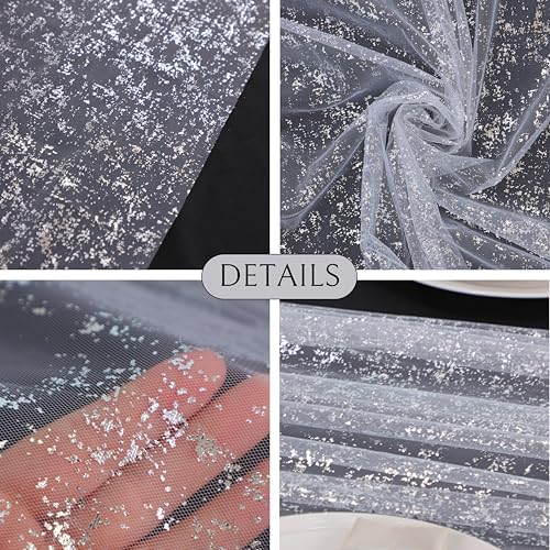 Snowkingdom 6 Pcs 10 FT Silver White Cheesecloth Table Runner Sheer Chiffon Gauze Runner, Sequin Glitter Silver Table Decoration Centerpieces for Wedding Birthday Christmas Bridal Baby Shower - Image 6