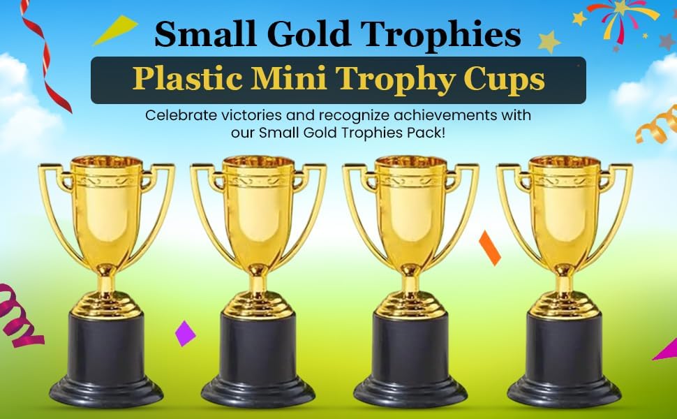 ZUGAR LAND Small Gold Trophies - Pack. (4") Plastic. Bulk Mini Trophy Cups. Great Olympic/Sports Participation Event Tournaments and Competitions Party Favors Themed Decoration - Image 5