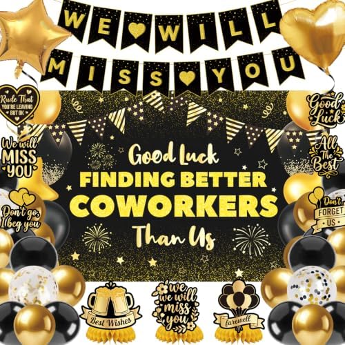 Black Gold Coworker Farewell Decorations - Goodbye Party Decor by Unknown