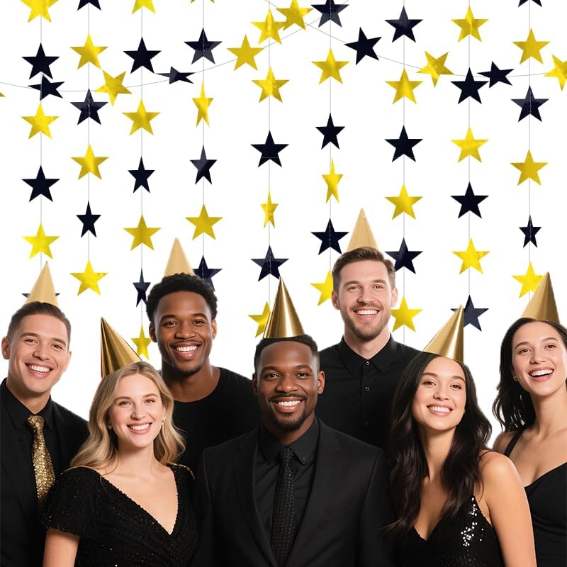 Black and Gold Shining Star Hanging Garland Black Gold Hanging Sparkling Star Streamer Glitter Bunting Banner Twinkle Backdrop for Wedding Baby Shower Birthday Decorations 40 Feet - Image 5