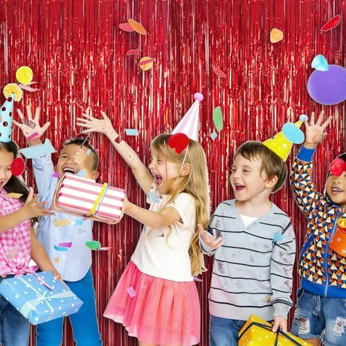 3 Pack 3.28ft x 6.56ft Red Metallic Tinsel Foil Fringe Curtains, Photo Booth Backdrop Party Decorations for Birthday Wedding Baby Shower Graduation Valentines Day New Years - Image 6