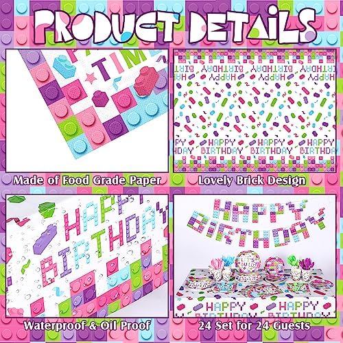 Gejoy 171 Pcs Building Block Decor Party Tableware Kit, Sweet Color - Image 5