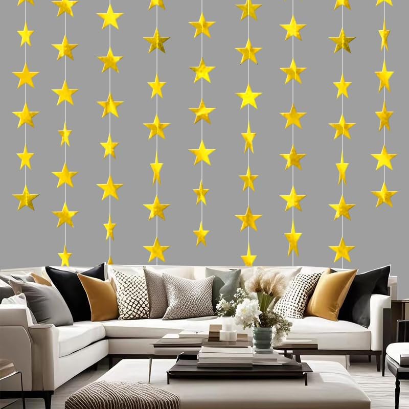 Gold Shining Star Hanging Garland Gold Hanging Sparkling Star Streamer Glitter Bunting Banner Twinkle Backdrop for Wedding Baby Shower Birthday Christmas Decorations 40 Feet - Image 4