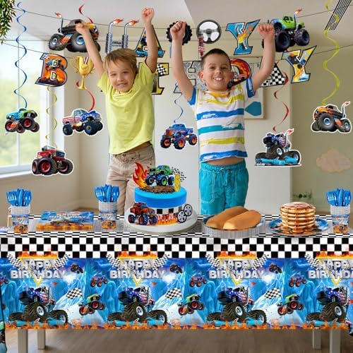 177pcs Monster Truck Birthday Decorations Plates Napkins Tableware Set - Image 6