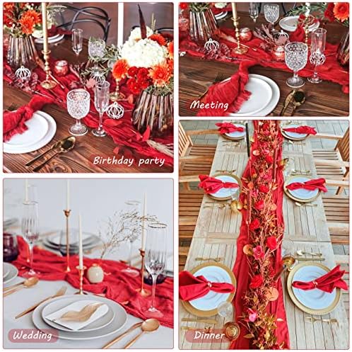 35x72 Inch Red Cheesecloth Table Runner Christmas Valentine Wedding Decor - Image 6