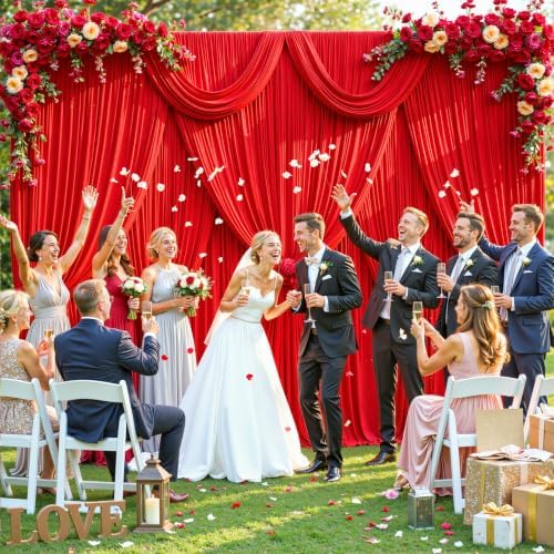 8 Panels Red Backdrop Curtain for Parties Wedding Wrinkle Free Red Photo Curtains Backdrop Drapes Fabric Decoration for Christmas Birthday Party Baby Shower 40ft(W) x 10ft(H) - Image 3