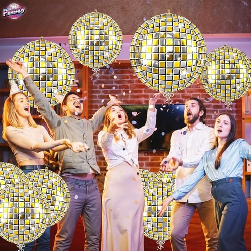 6pcs 22 Inch Gold Disco Ball Balloons, Gold Silver Big Disco Balloons, 4d Large Foil Aluminum Balloon For Birthday Baby Shower 70s 80s 90s Theme Party Wedding Engagement Graduation New Year Decoration - Image 4