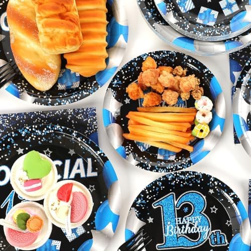 100 Pcs 13th Birthday Decorations for Boys Official Teen 13th Supplies Plates Napkins Forks Set Disposable Blue 13th Birthday Tableware Paper Plates Dinnerware for Kids Teenager Favors Serve 25 - Image 5