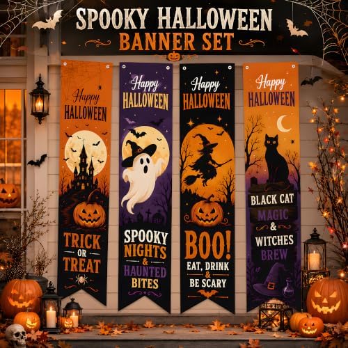 Halloween Decorations - 4 PCS Vertical Happy Halloween Hanging Banners - Image 7
