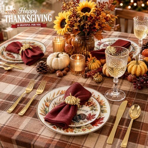 KIRE 60Pcs Thanksgiving Plates Plastic -Turkey and Pumpkin Fall Plastic Plates - Include 30Ps 10inch Dinner Plate and 30Pcs 7inch Dessert Plate for Thanksgiving/Friendsgiving Party - Image 3