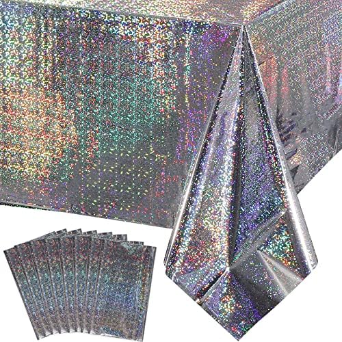 FunnyPars 8 Pack Iridescent Plastic Tablecloths Shiny Disposable Laser Rectangle Table Covers Holographic Foil Tablecloth Iridescent Party Decoration by EnjoyYourFunnyParties