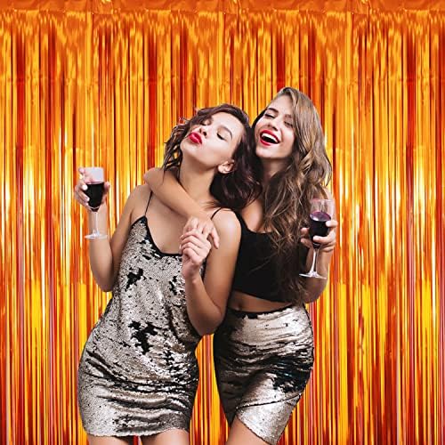 GOER 3.2 ft x 8.2 ft Metallic Tinsel Foil Fringe Curtains Party Photo Backdrop Party Streamers for Birthday,Graduation,New Year Eve Decorations Wedding Decor (Orange,1 Pack) - Image 5