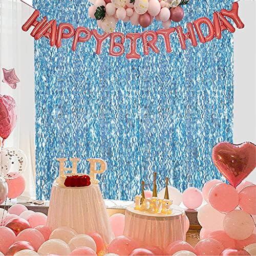 4 Pack Light Blue Party Foil Curtain - CYLMFC 3.3 ft x 6.6 ft Wavy Photo Booth Backdrop Metallic Tinsel Foil Fringe Curtains Environmental Background for Birthday Wedding Party Christmas Decorations - Image 6