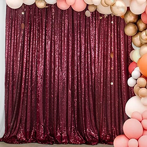 ShinyBeauty Sequin Backdrop Curtains Burgundy 8FTx10FT Glitter Curtain Wine Sequin Backdrops Shimmer Fabric Background Maroon Sequence Backgrounds Rustic Wedding Decor by ShinyBeauty