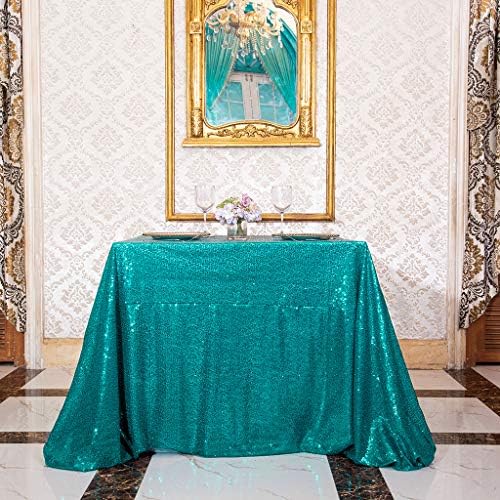 Eternal Beauty Teal 48x48 Inch Tropical Beach Sequin Tablecloth - Image 5