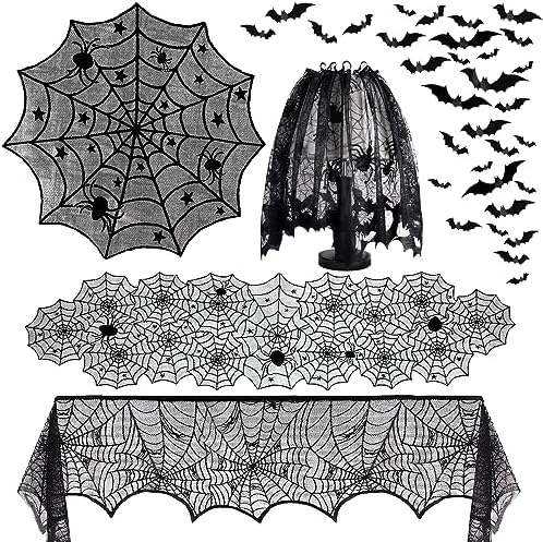 5Pack Halloween Spiderweb Tablecloth Runner Fireplace Scarf Lampshade Bats by Yunfan
