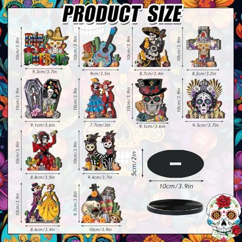 Wesiti 12 Pcs Dia De Los Muertos Table Decorations Wooden Sugar Skull Decor - Image 3