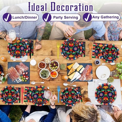 100PCS Mexican Fiesta Party Plates and Napkins Party Supplies Day of The Dead Mexico Mexican Tableware Dinnerware Set Decorations for Dia De Los Muertos Mayo Dance Pinata Colorful Ponchos Serves 25 - Image 6