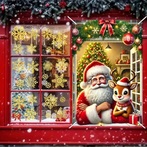 BlissYard Santa Reindeer Gnome Christmas Door Banner 6x4ft - Image 3
