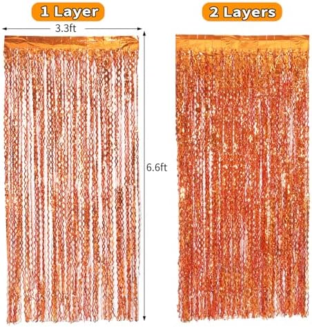 4 Pack Orange Wavy Metallic Tinsel Foil Fringe Curtains | 3.3 ft x 6.6 ft Party Streamer Backdrop Photo Booth for Orange Basketball Party Decorations Holloween Christmas - Image 5