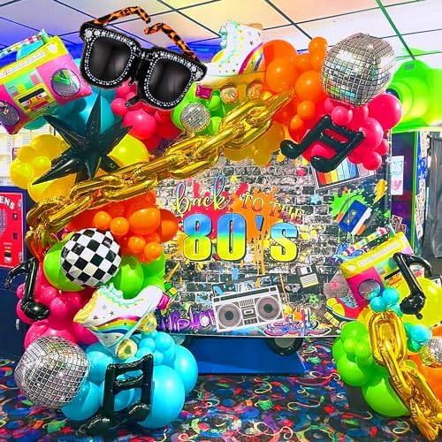 90s 80s Disco Theme Party Decorations, 171Pcs Balloon Arch Kit with Retro Disco Ball Radio Glasses Roller Skate Musical Note Chain Star Foil Balloons for Back to 90s 80s Hip Hop Birthday Supplies - Image 3