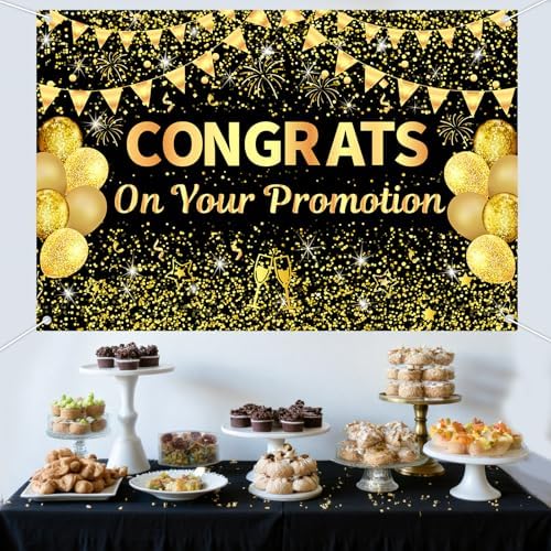 5x3ft Congrats on Your Promotion Backdrop Black and Gold - Image 2