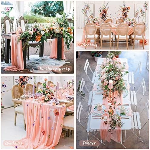 35x120 Inch Peach Coral Cheesecloth Table Runner Boho Wedding Party Decor - Image 6