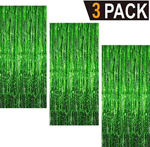 GOER 3.2 ft x 9.8 ft Metallic Tinsel Foil Fringe Curtains Party Photo Backdrop Party Streamers for St. Patrick's Day,Graduation,New Year Eve Decorations Christmas Wedding Decor (Green,3 Packs) - Image 2