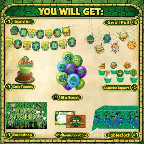 Turtle Theme Birthday Party Decorations Set - Pizza Theme Party Supplies - Image 3