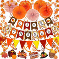 Fecedy Give Thanks Pumpkin Maple leaf Paper Banner Triangle Flag Bunting Maple Leaf Hanging Garland Paper Fan Flower Swirl Streamers for Thanksgiving Day Party Decoration by FECEDY