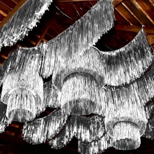 Hahafelt Silver 6 Pcs 1920s Party Decor 2 Tier Fringe Tinsel Chandelier by Hahafelt