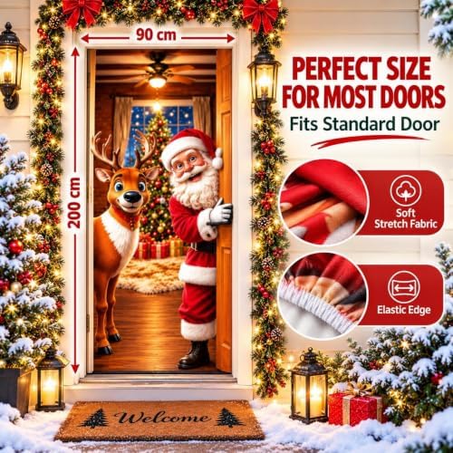 Christmas Door Cover Decorations Banner for Front Door Reindeer and Santa - Image 6