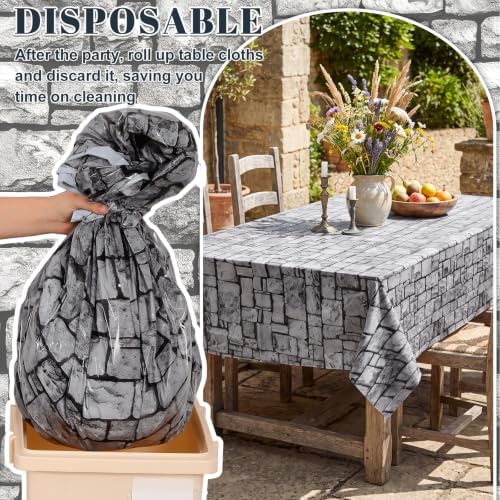 6 Pack Stone Wall Plastic Tablecloths, Medieval Castle Party Decorations - Image 5