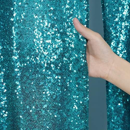 Poise3EHome 2ft x 8ft Teal Sequin Backdrop Curtains 2 Panels for Photography Party Decoration, Teal - Image 3