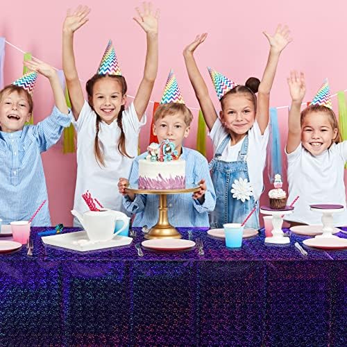 FunnyPars 8 Pack Iridescent Plastic Tablecloths Shiny Disposable Laser Rectangle Table Covers Holographic Foil Tablecloth Iridescent Kpop Birthday Bridal Wedding Party Decoration, 54"x108"(Purple) - Image 6