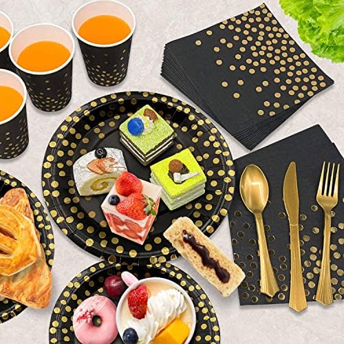 AIRE Black Gold Paper Plates Set, 175PCS Disposable Dinnerware Serves 25 - Image 4