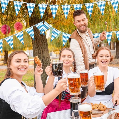 200 FT Oktoberfest Party Decorations Blue White Checkered Hanging Banner - Image 7