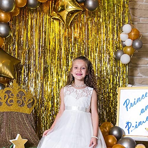 5 Pack Gold Fringe Curtain Backdrop Tinsel Streamers Birthday Party Decorations Christmas Photo Booth Backdrop Halloween New Year Graduation Baby Shower Theme Party Decorations - Image 5