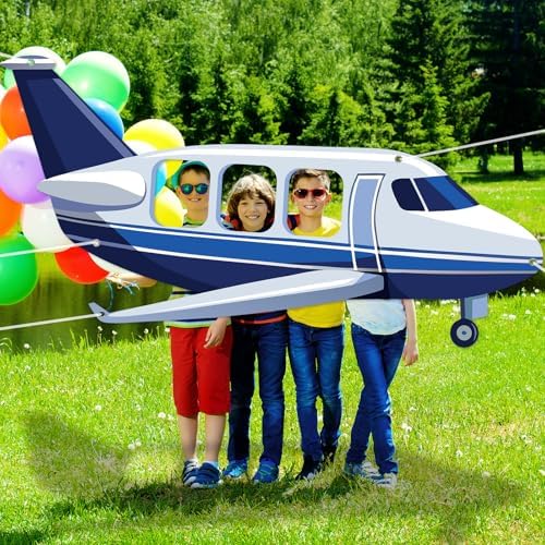Airplane Shaped Photo Prop Selfie Frame Airplane Birthday Decoration Large Fabric Aircraft Backdrop Banner 98x53in Plane Themed Photo Booth Prop Background for Kids Baby Shower Birthday Party Supplies - Image 6